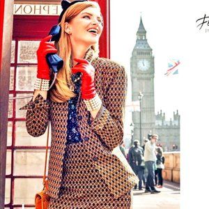 CAbi 3372 - Jacket ONLY - Blazer Standout Mustard Yellow & Navy Blue Print Small